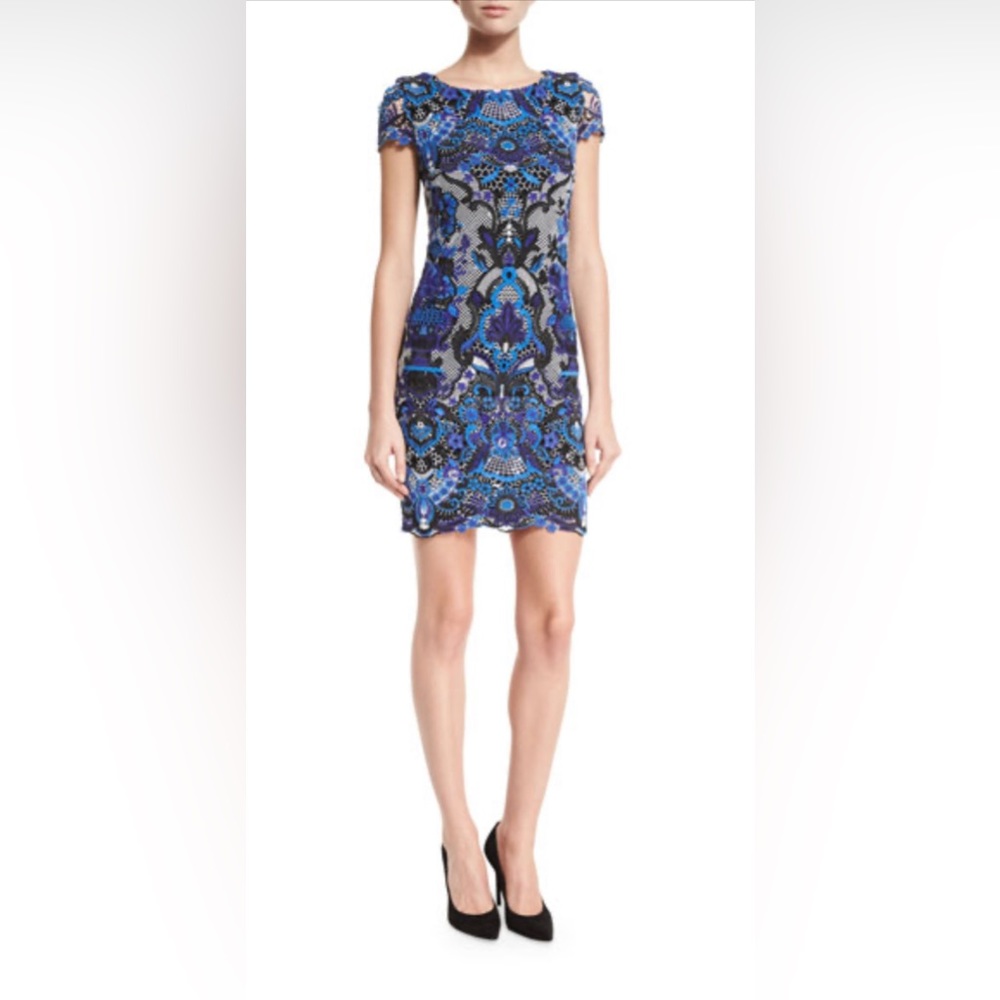 Alice + Olivia Revolve Nakia Guipure Multi-colored Lace Lined Cap Sleeve Dress 0